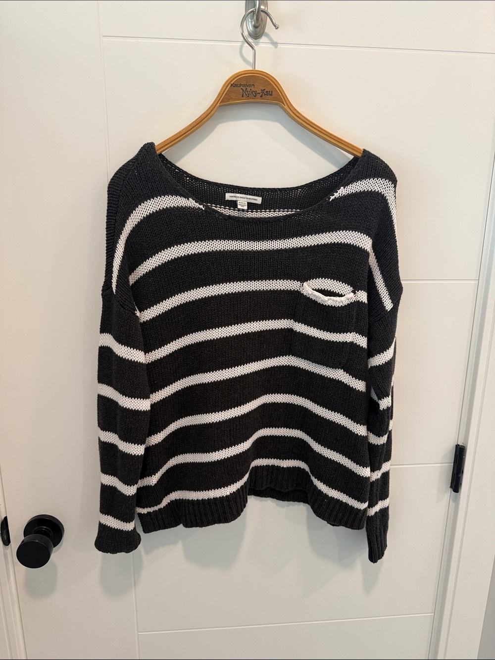 American Eagle Outfitters Black and White Striped Crew Neck Sweater